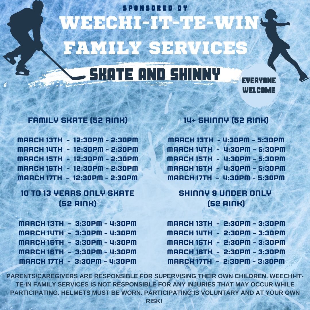 March Break 2023-- Skating and Shinny Times- Free- Open to the Public!